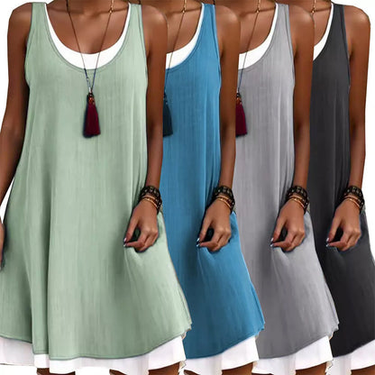 💃Nonchalante, ruimvallende, mouwloze, tweedelige tanktopjurk voor dames