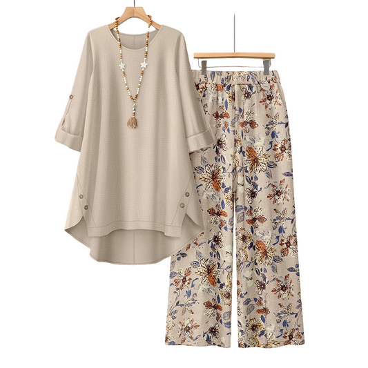 Dames 2-delige set van katoen en linnen ✨ Boho-bloemenprint, loszittend en ademend voor de zomer en op vakantie