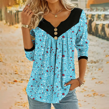T-shirt met lange mouwen en print, met V-hals, voor dames