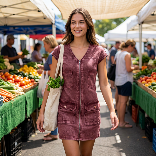 🏃‍♀️ Een echt succes! Twijfel niet! Casual jurk met korte mouwen en ritssluiting voor dames