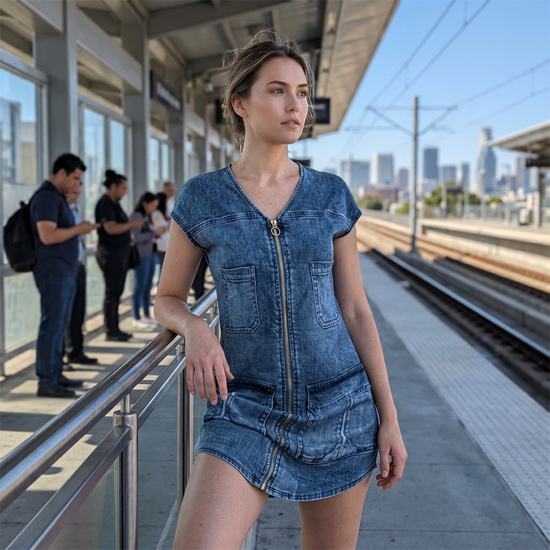 🏃‍♀️ Een echt succes! Twijfel niet! Casual jurk met korte mouwen en ritssluiting voor dames