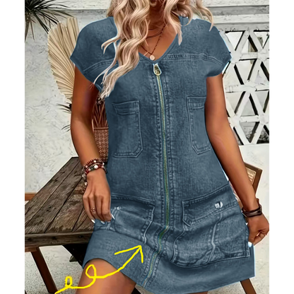 🏃‍♀️ Een echt succes! Twijfel niet! Casual jurk met korte mouwen en ritssluiting voor dames