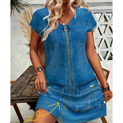🏃‍♀️ Een echt succes! Twijfel niet! Casual jurk met korte mouwen en ritssluiting voor dames