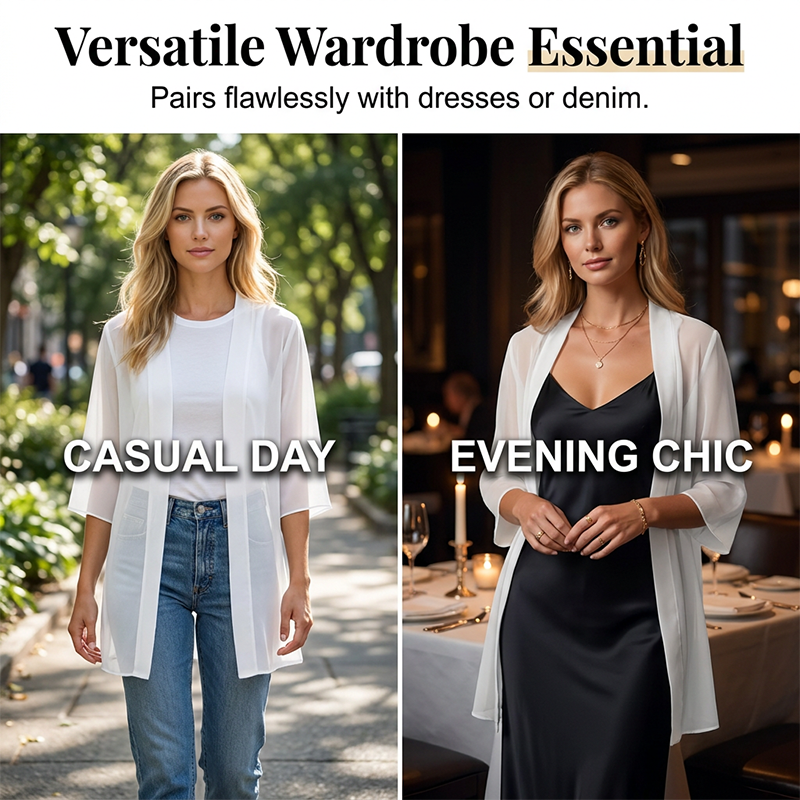Losvallend vest van mousseline voor dames, open aan de voorkant