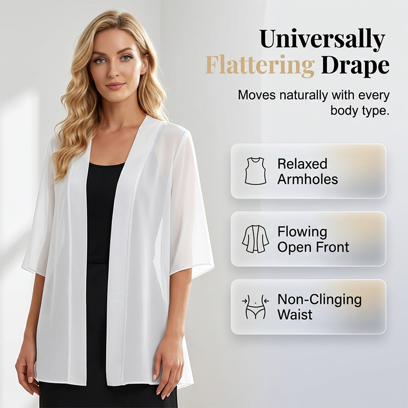 Losvallend vest van mousseline voor dames, open aan de voorkant