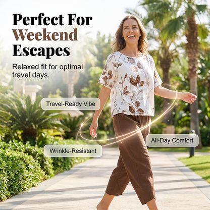 🌸 Casual set met print – Bijpassend topje en broek, luchtige pasvorm – Perfect voor de zomer, op reis of voor een boho-chique look – comfortabel en trendy ✨🌿
