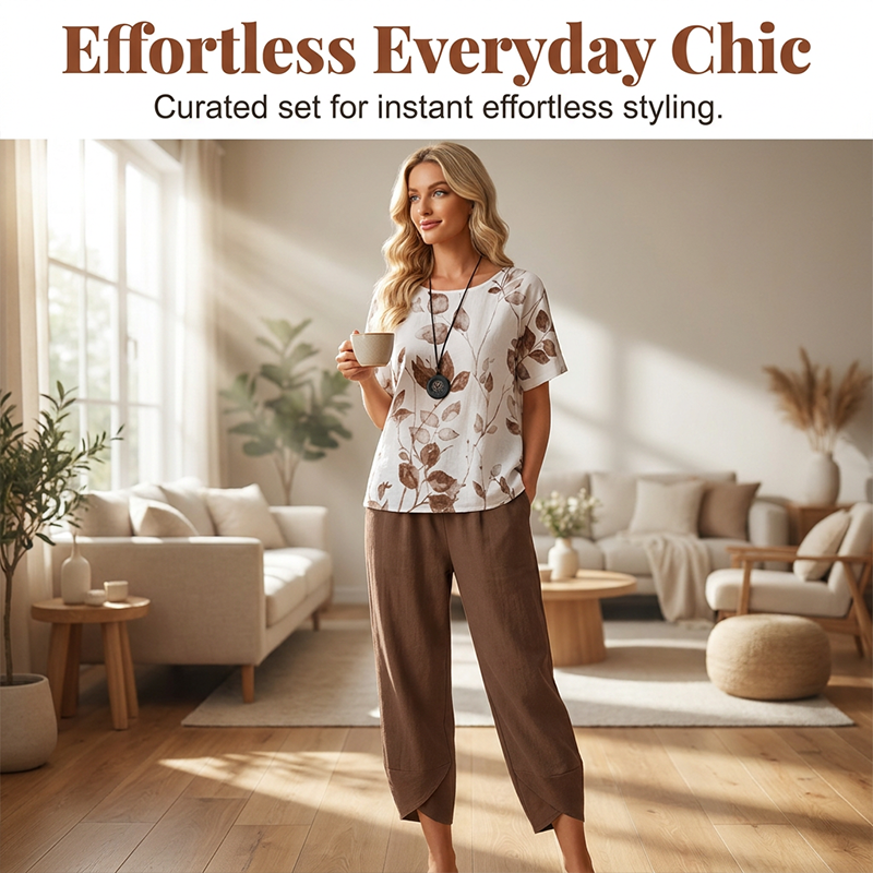 🌸 Casual set met print – Bijpassend topje en broek, luchtige pasvorm – Perfect voor de zomer, op reis of voor een boho-chique look – comfortabel en trendy ✨🌿