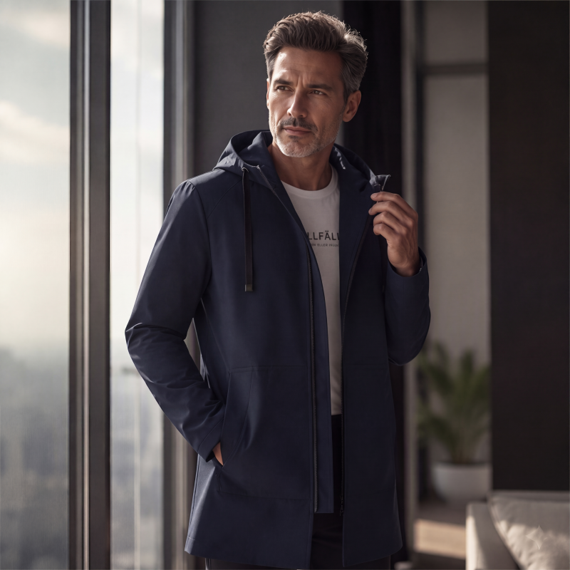 🧥 Middellange jas met capuchon – winddicht comfort voor woon-werkverkeer en in het weekend