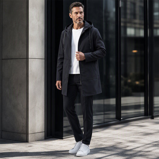 🧥 Middellange jas met capuchon – winddicht comfort voor woon-werkverkeer en in het weekend