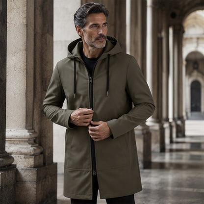 🧥 Middellange jas met capuchon – winddicht comfort voor woon-werkverkeer en in het weekend