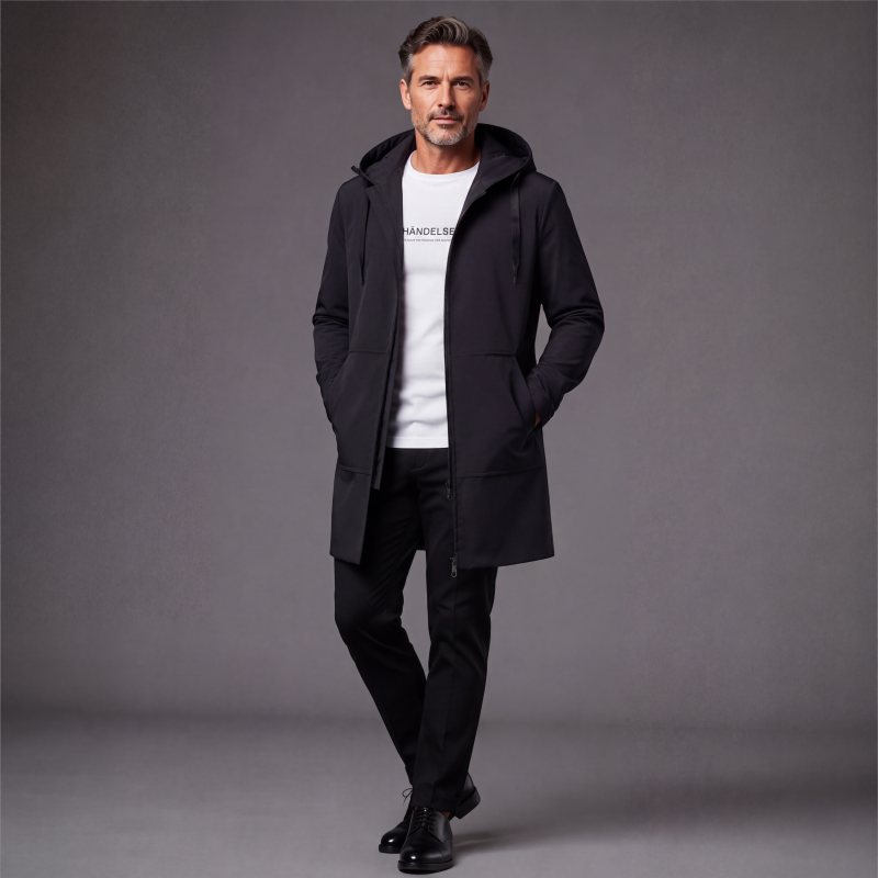 🧥 Middellange jas met capuchon – winddicht comfort voor woon-werkverkeer en in het weekend