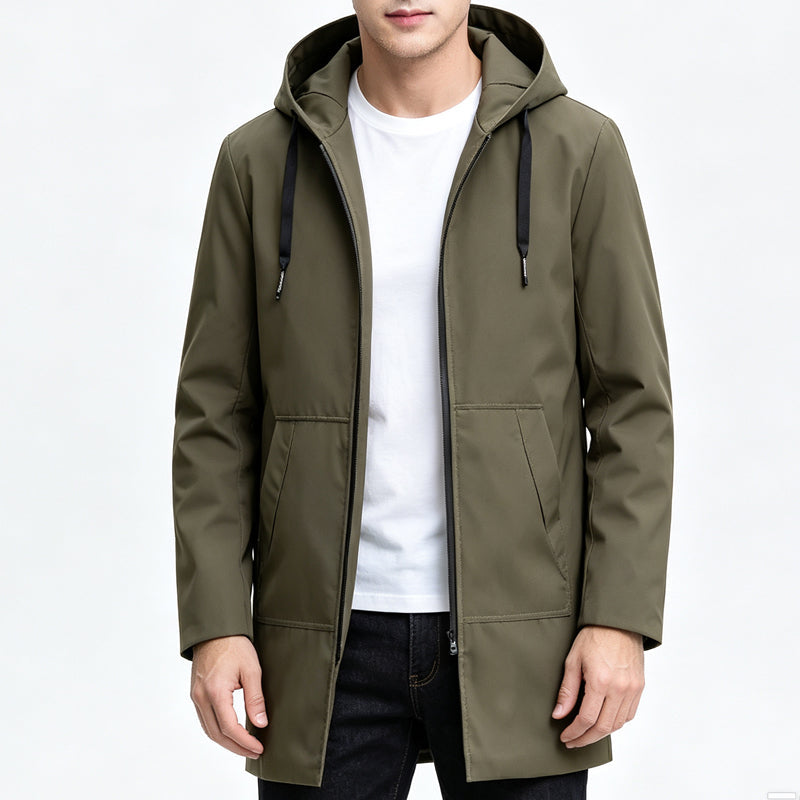 🧥 Middellange jas met capuchon – winddicht comfort voor woon-werkverkeer en in het weekend