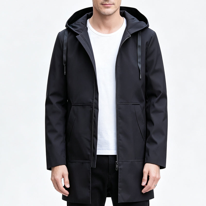 🧥 Middellange jas met capuchon – winddicht comfort voor woon-werkverkeer en in het weekend