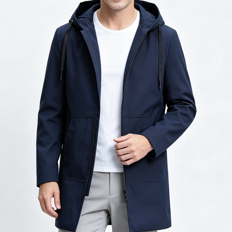 🧥 Middellange jas met capuchon – winddicht comfort voor woon-werkverkeer en in het weekend