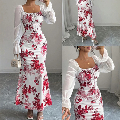 Elegante, uitlopende jurk met bloemenprint voor dames