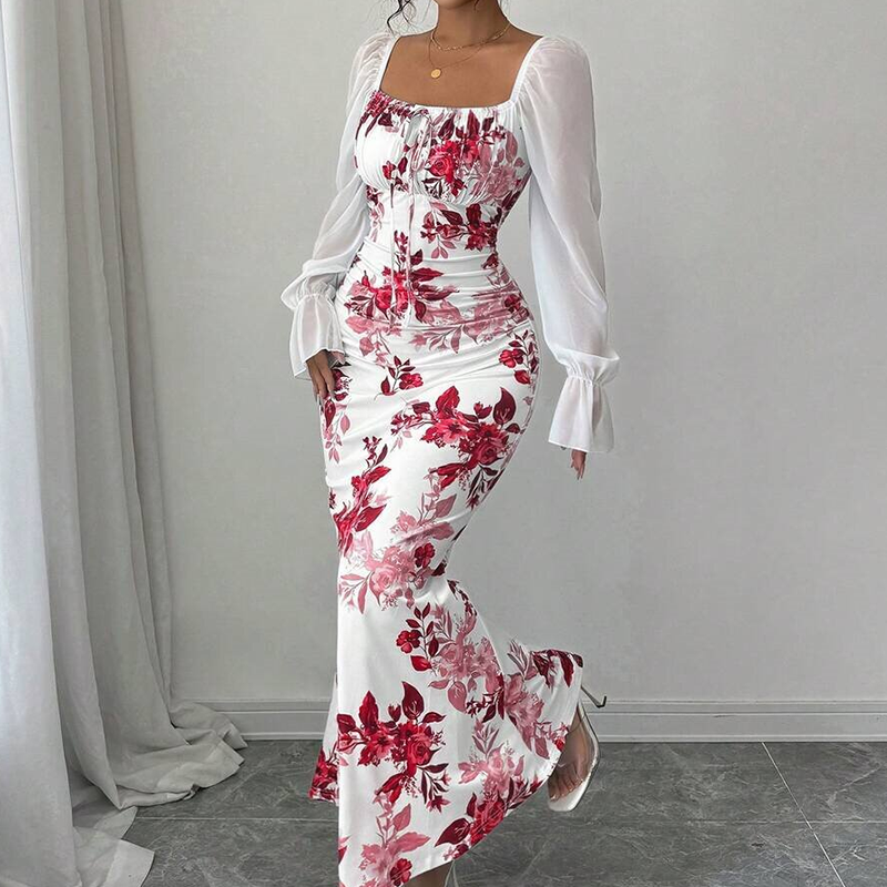 Elegante, uitlopende jurk met bloemenprint voor dames