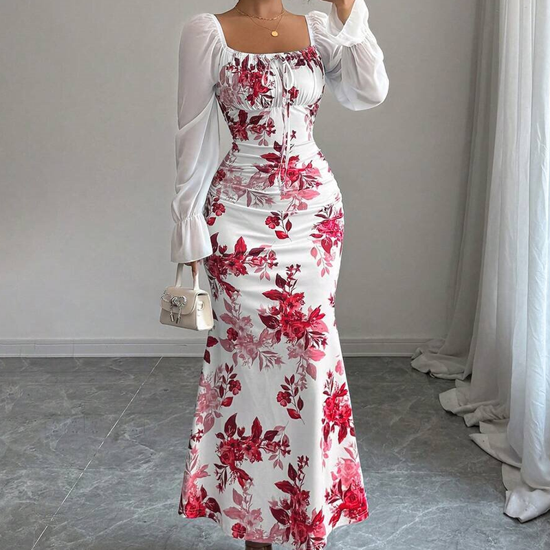 Elegante, uitlopende jurk met bloemenprint voor dames