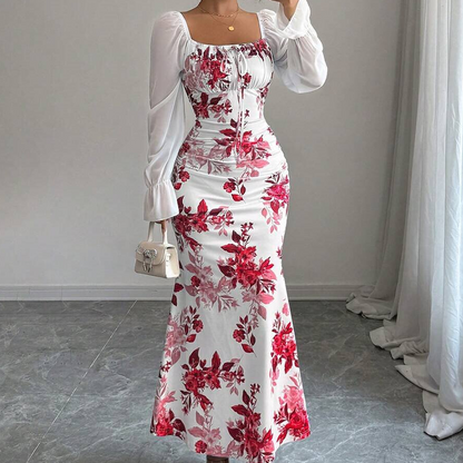 Elegante, uitlopende jurk met bloemenprint voor dames