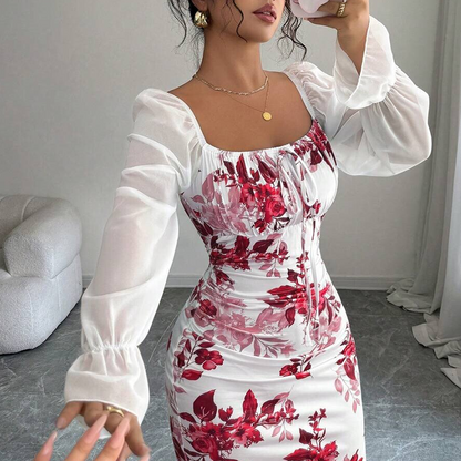 Elegante, uitlopende jurk met bloemenprint voor dames
