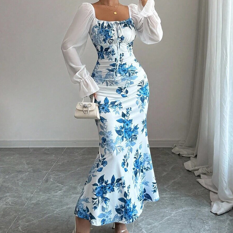Elegante, uitlopende jurk met bloemenprint voor dames