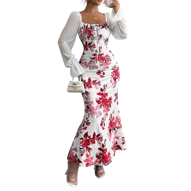Elegante, uitlopende jurk met bloemenprint voor dames