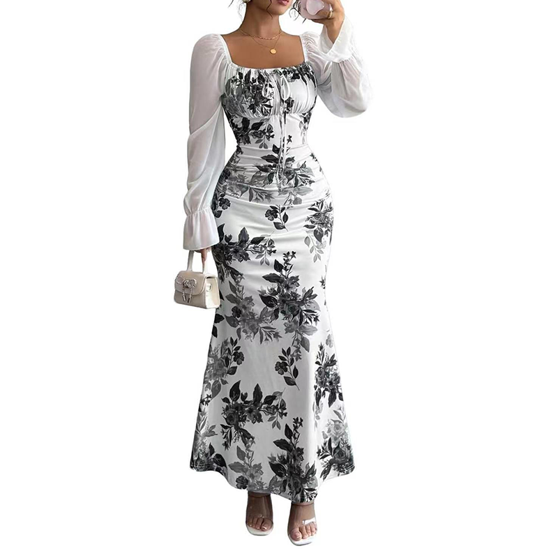 Elegante, uitlopende jurk met bloemenprint voor dames