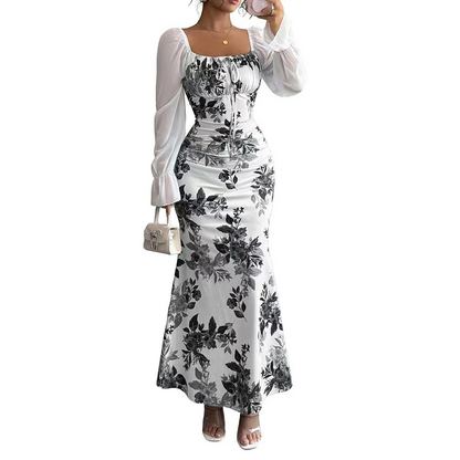 Elegante, uitlopende jurk met bloemenprint voor dames