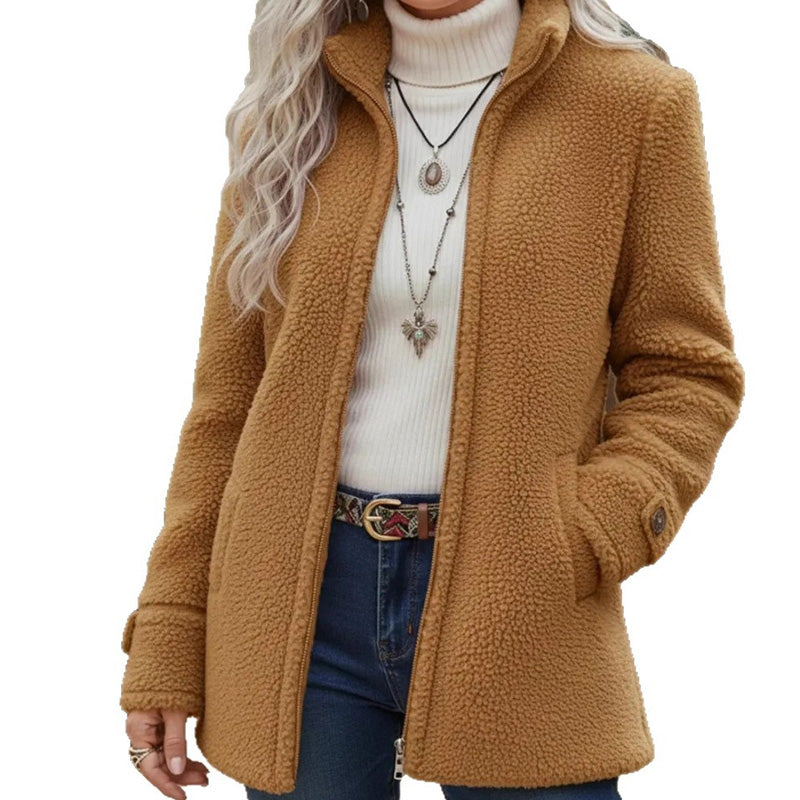 ✨Winterjas voor dames met een doorlopende rits en een opstaande kraag