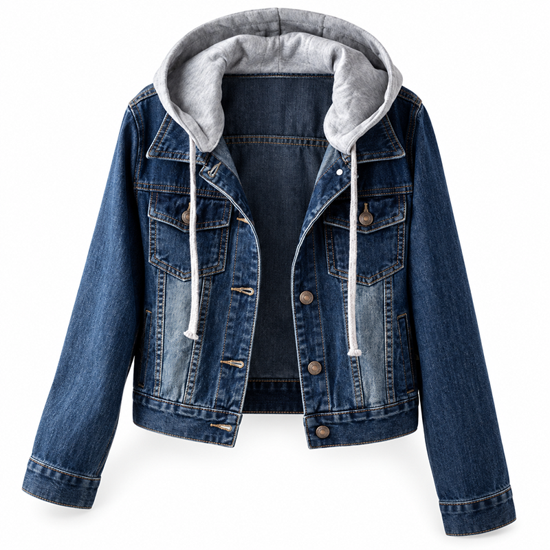 😍 Damesjeansjas met capuchon, gelaagde look en warme voering