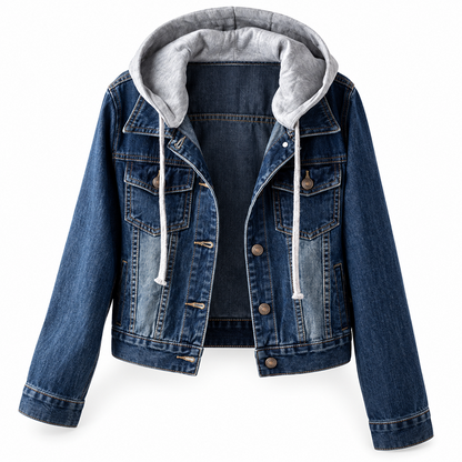 😍 Damesjeansjas met capuchon, gelaagde look en warme voering
