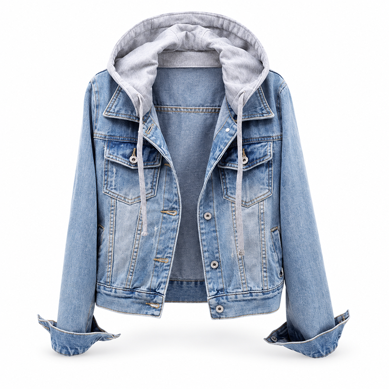 😍 Damesjeansjas met capuchon, gelaagde look en warme voering