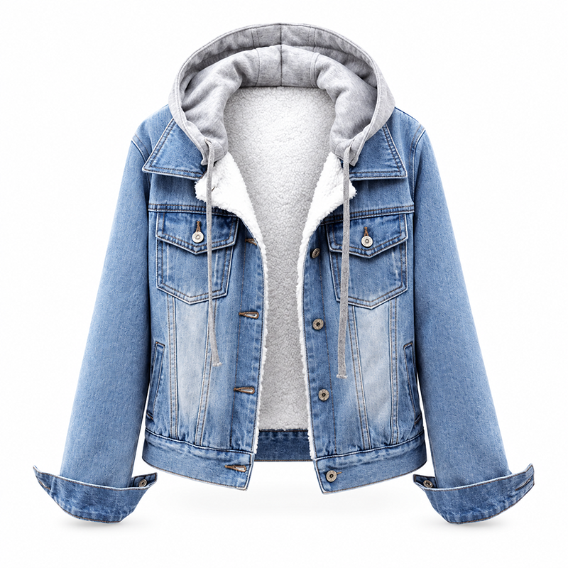 😍 Damesjeansjas met capuchon, gelaagde look en warme voering