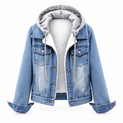 😍 Damesjeansjas met capuchon, gelaagde look en warme voering