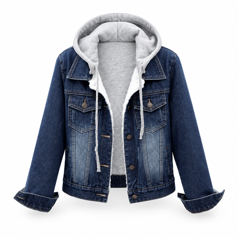 😍 Damesjeansjas met capuchon, gelaagde look en warme voering
