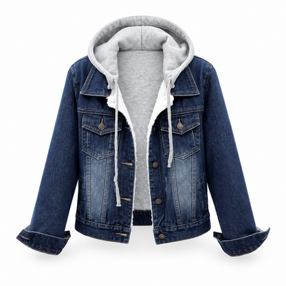 😍 Damesjeansjas met capuchon, gelaagde look en warme voering
