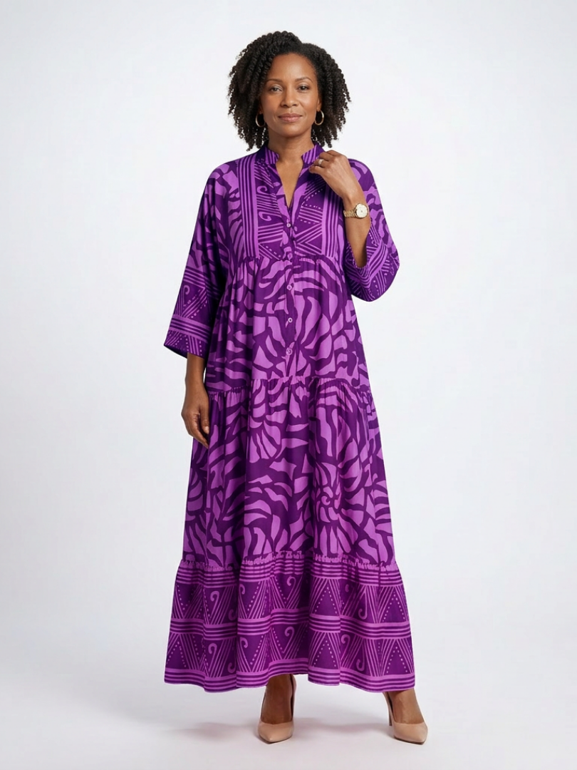 Marielle | Knop-Front Midi-Jurk