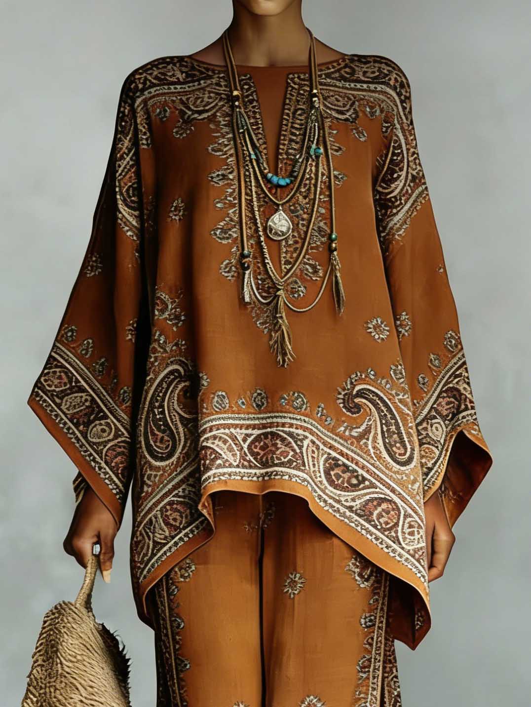 Bohemian Paisley Print Batwing Mouw Twee-delige Set