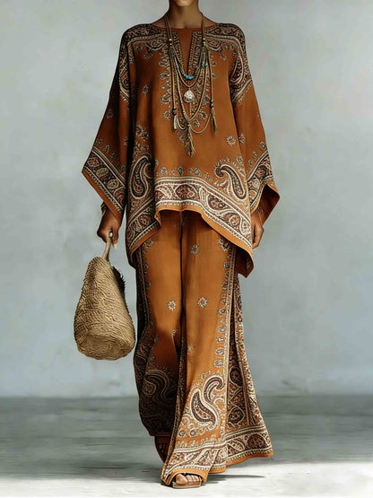 Bohemian Paisley Print Batwing Mouw Twee-delige Set