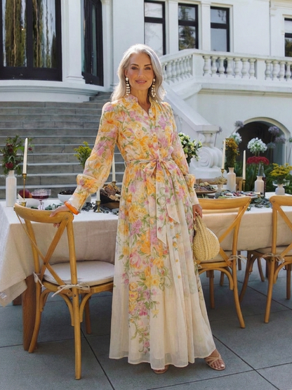 Cressida | Maxi jurk met bloemenprint en lange mouwen