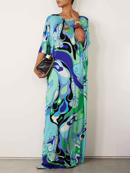 Unieke Abstracte Bloemenprint Robe Maxi Jurk