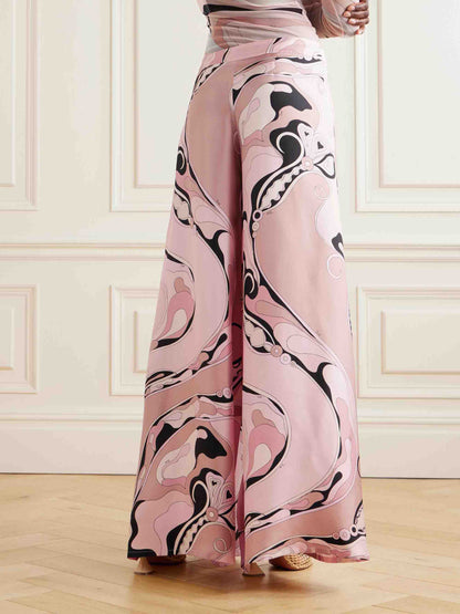 Retro Abstracte Bloemenprint Wijde Broek