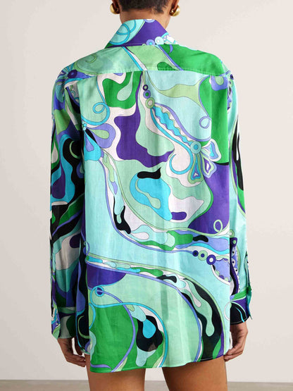 Uniek Abstract Bloemenprint Lange Mouwen Korte Broek Twee-Delige Set